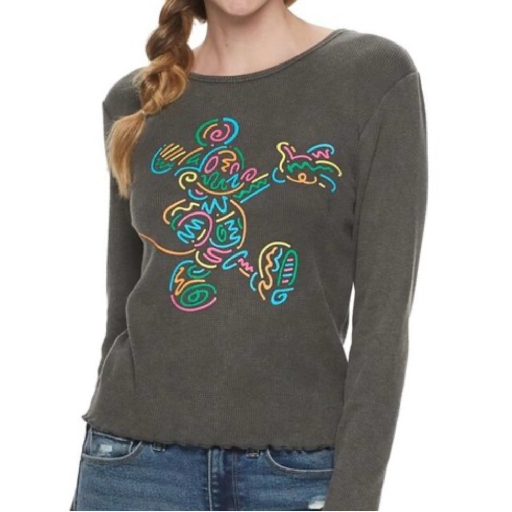 Disney Gray Long Sleeve Shirt with Colorful Mickey Design
